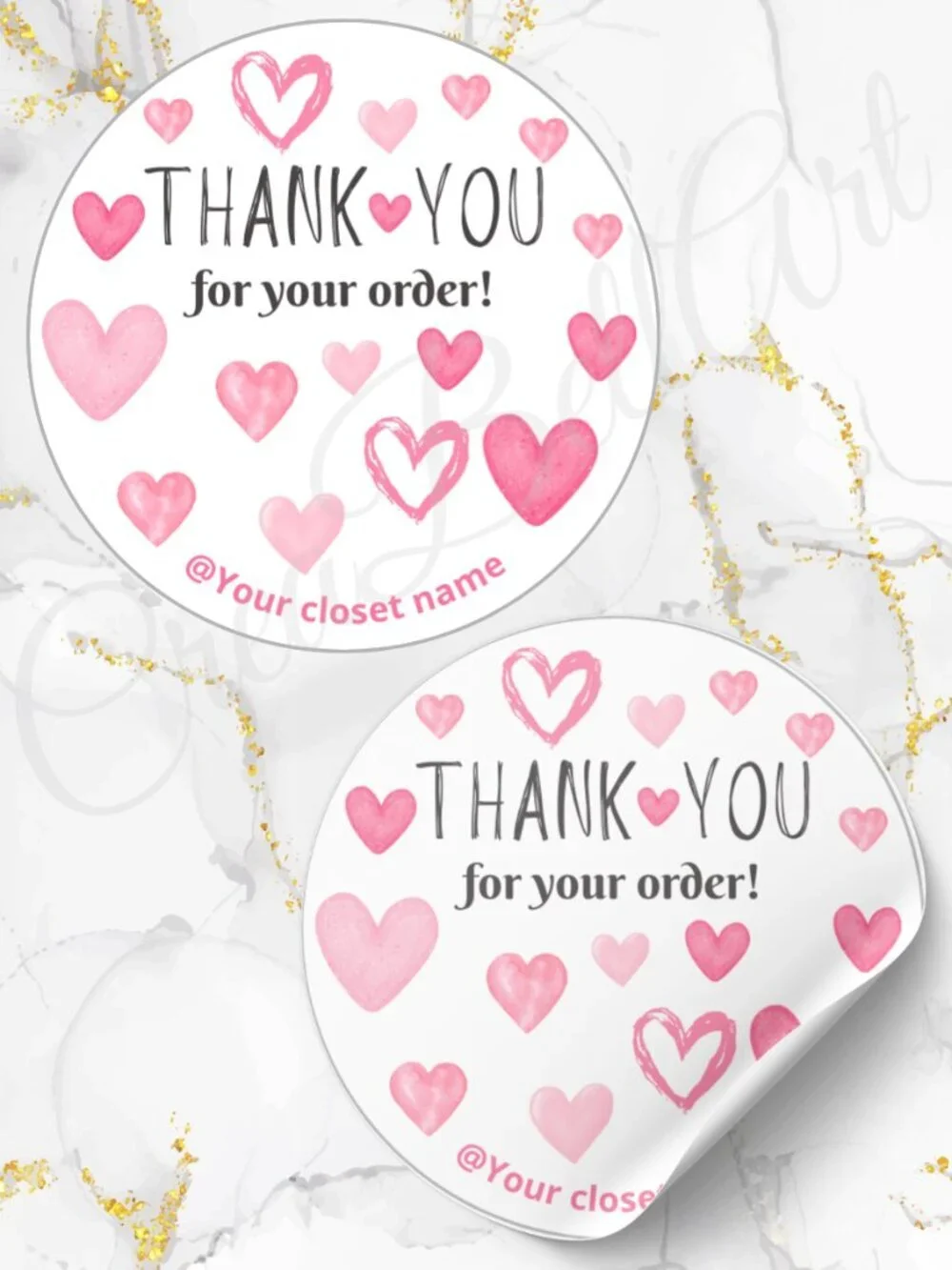 60 Personalized Hearts Thank You Stickers 2 inch Glossy
